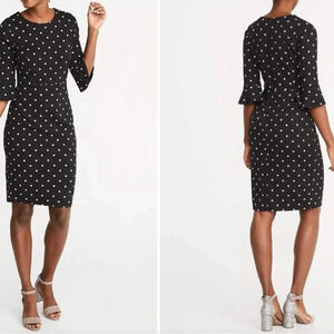 NEW Old Navy Black Gray Polka Dot Ponte Sheath Bell Ruffle Sleeve Dress Medium
